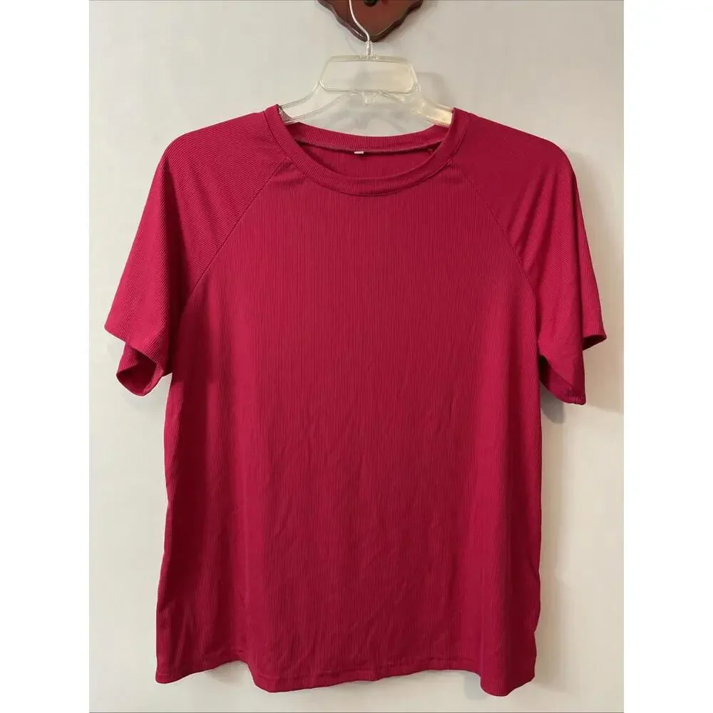 Womens Large Pink Ribbed Shirt & Shorts Comfy Pull-On Stretchy Lounge Set! A893 - Picture 10 of 10